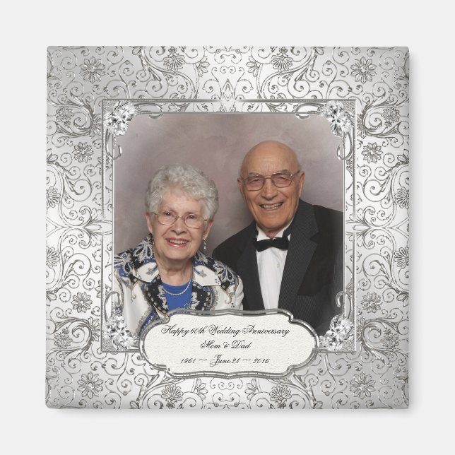 Elegant 60th Wedding Anniversary Photo Magnet (Front)