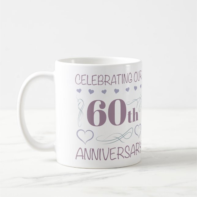 Elegant 60th Wedding Anniversary Purple Coffee Mug (Left)
