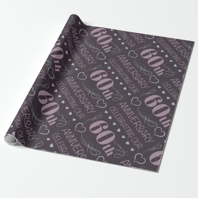 Elegant 60th Wedding Anniversary Purple Wrapping Paper (Unrolled)