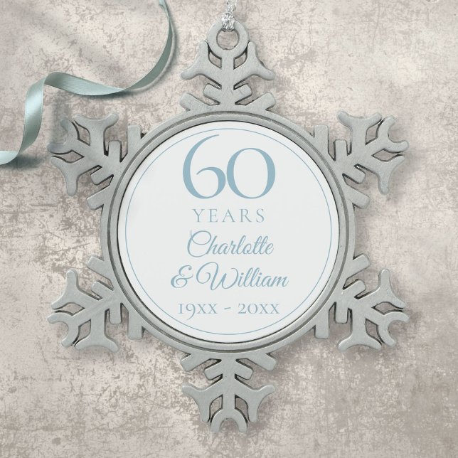 Elegant 60th Wedding Anniversary Snowflake Pewter Christmas Ornament (Elegant 60th Wedding Anniversary Snowflake Pewter Christmas Ornament)