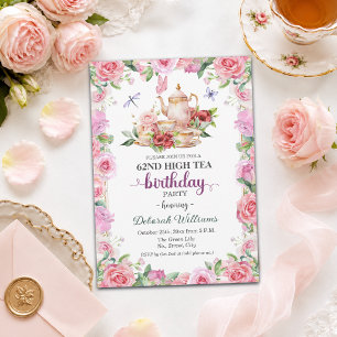Elegant 62nd Birthday High Tea Party  Invitation
