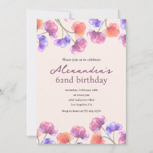 Elegant 62nd birthday invitations Boho Floral Chic