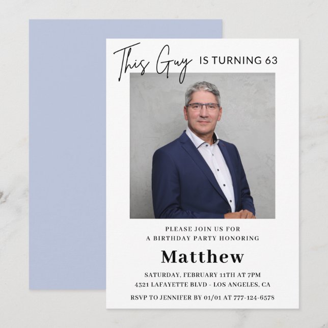 Elegant 63rd birthday invitations Men Photo (Front/Back)
