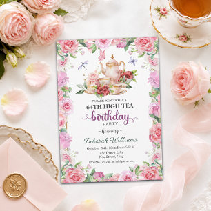 Elegant 64th Birthday High Tea Party  Invitation