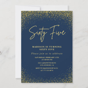 Elegant 65th birthday invitation Gold Navy Glam