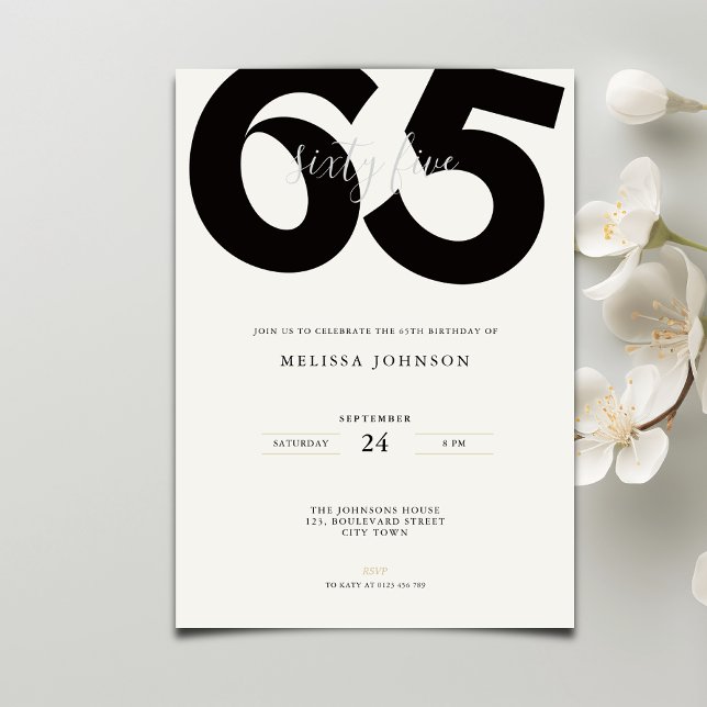 Elegant 65th Birthday Invitation - Minimal Style (Creator Uploaded)