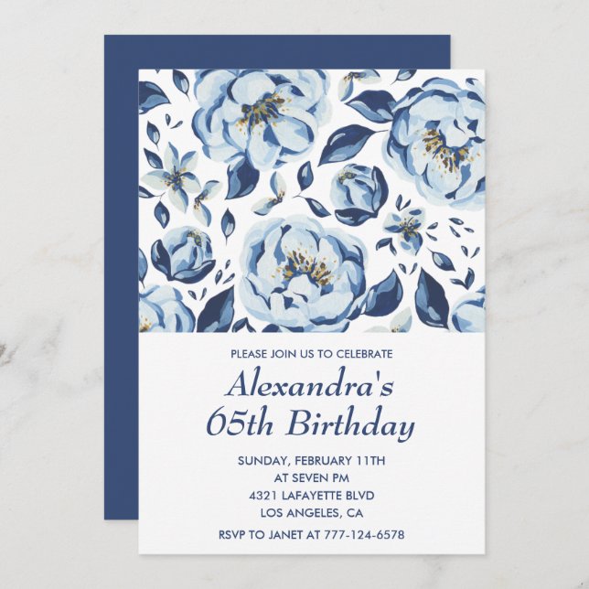 Elegant 65th birthday invitations Floral Vintage (Front/Back)