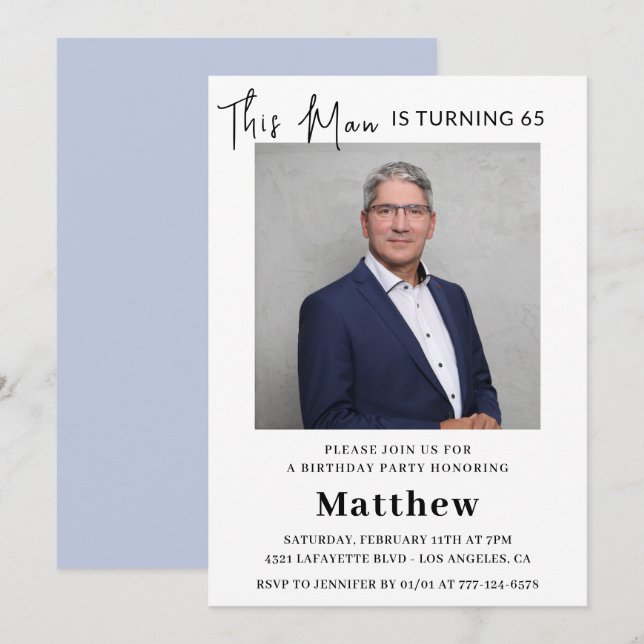 Elegant 65th birthday invitations Men Photo (Front/Back)