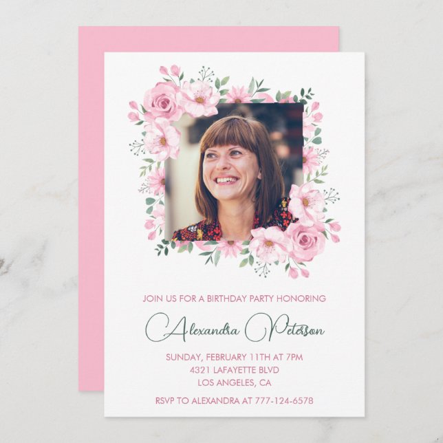 Elegant 65th birthday invitations Photo Boho  (Front/Back)