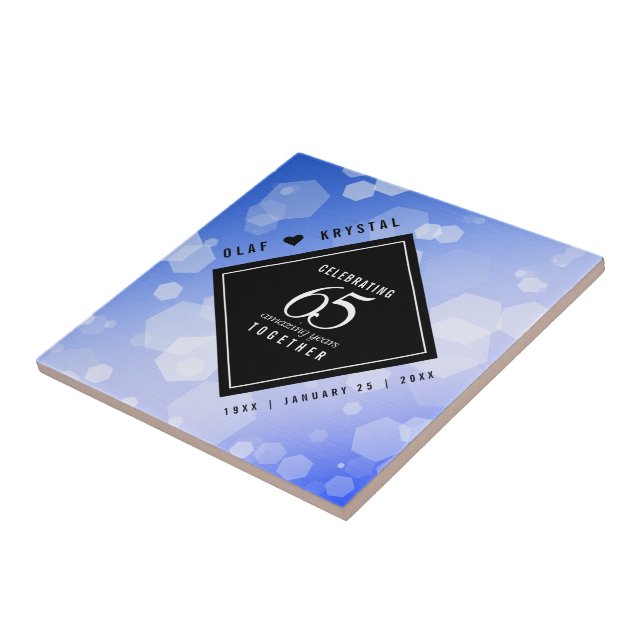 Elegant 65th Blue Sapphire Wedding Anniversary Ceramic Tile (Side)