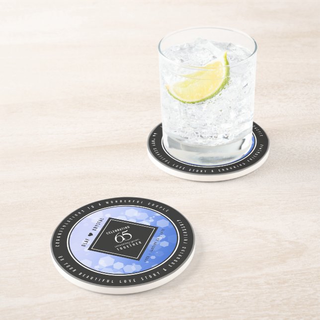 Elegant 65th Blue Sapphire Wedding Anniversary Coaster (Side)