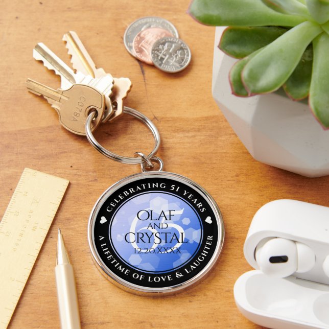 Elegant 65th Blue Sapphire Wedding Anniversary Key Ring (Desk)