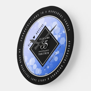 Elegant 65th Blue Sapphire Wedding Anniversary Large Clock