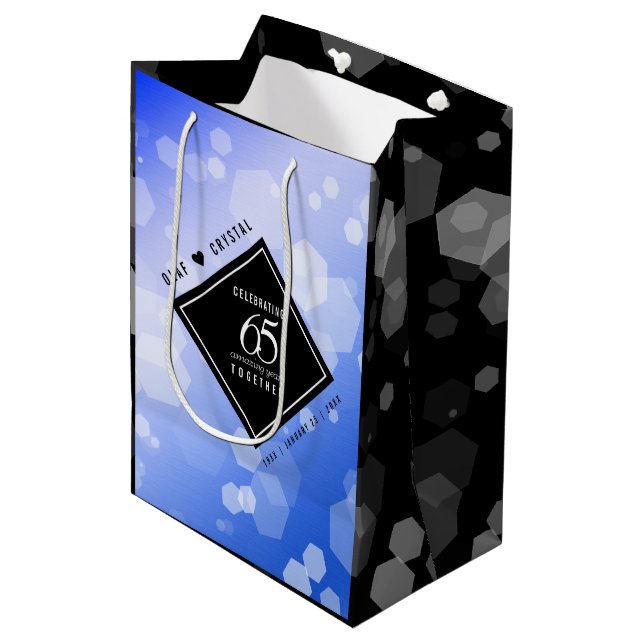 Elegant 65th Blue Sapphire Wedding Anniversary Medium Gift Bag (Front Angled)
