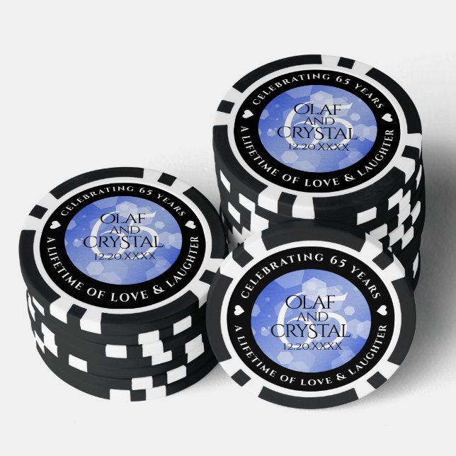 Elegant 65th Blue Sapphire Wedding Anniversary Poker Chips (Stack)