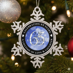 Elegant 65th Blue Sapphire Wedding Anniversary Snowflake Pewter Christmas Ornament