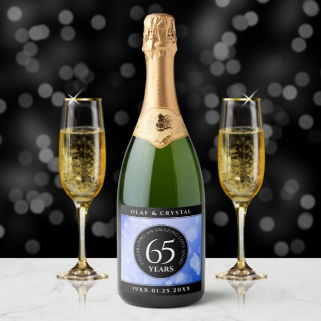 Elegant 65th Blue Sapphire Wedding Anniversary Sparkling Wine Label (Creator Uploaded)