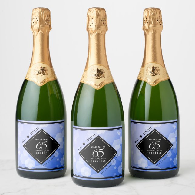 Elegant 65th Blue Sapphire Wedding Anniversary Sparkling Wine Label (Bottles)