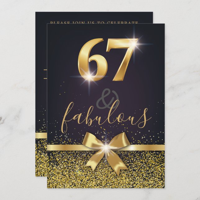 Elegant 67 & Fabulous Gold Glitter 67th Birthday Invitation (Front/Back)