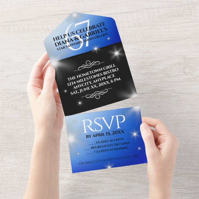 Elegant 67th Star Sapphire Wedding Anniversary All In One Invitation (Tearaway)