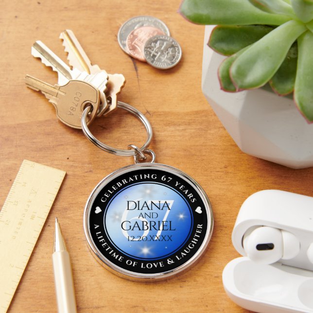 Elegant 67th Star Sapphire Wedding Anniversary Key Ring (Desk)
