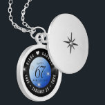 Elegant 67th Star Sapphire Wedding Anniversary Locket Necklace<br><div class="desc">Celebrate the 67th wedding anniversary in style with this commemorative locket! Elegant black and white lettering with stylised stars twinkling on a sapphire blue background add a memorable touch for this special occasion and extraordinary milestone. Customise with the happy couple's names, and add dates for their star sapphire anniversary. Design...</div>