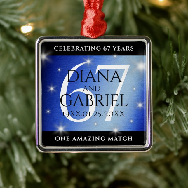 Elegant 67th Star Sapphire Wedding Anniversary Metal Ornament (Tree)