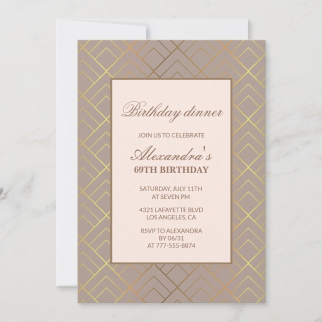 Elegant 69th birthday invitations Gold Dinner (Front)