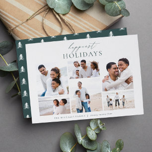 Elegant 6 Photo Collage Christmas Happiest Holiday Card