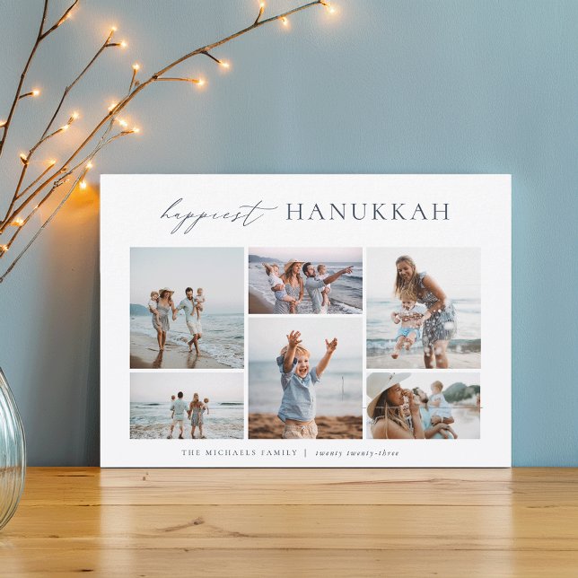 Elegant 6 Photo Collage Happiest Hanukkah Holiday Card (Creator Uploaded)