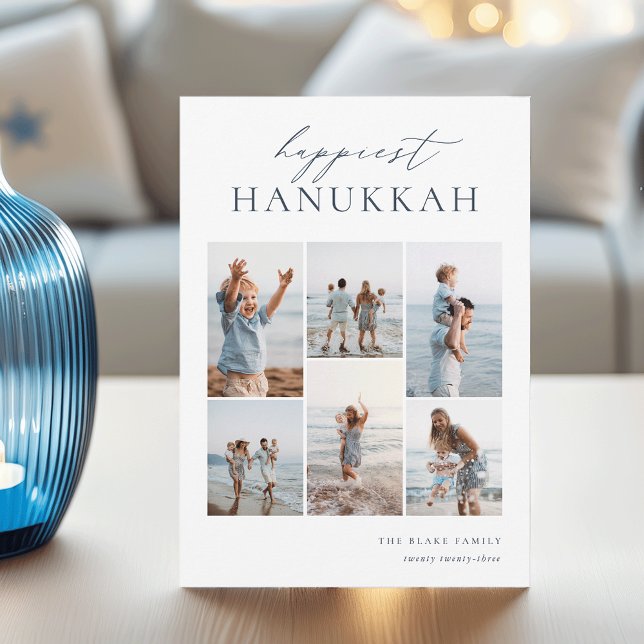 Elegant 6 Photo Collage Happiest Hanukkah Holiday Card (Creator Uploaded)