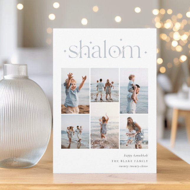 Elegant 6 Photo Collage Shalom Hanukkah Holiday Card (Creator Uploaded)