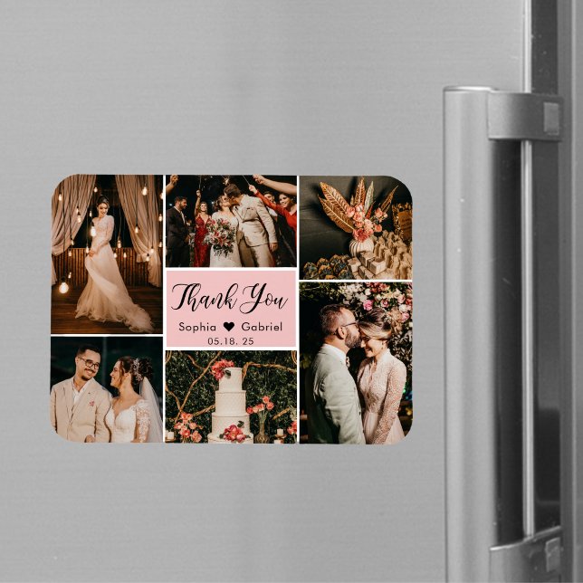 Elegant 6 Photo Collage Wedding Thank You Magnet (Creator Uploaded)
