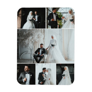 Elegant 6 Photo Wedding Collage Keepsake Magnet
