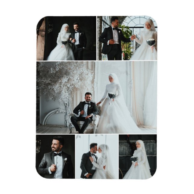 Elegant 6 Photo Wedding Collage Keepsake Magnet (Vertical)