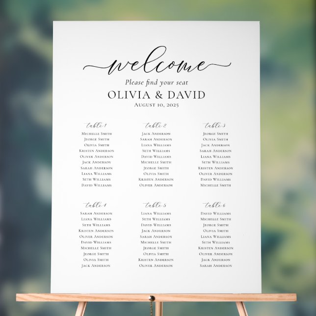 Elegant 6 Tables Welcome Acrylic Seating Chart (Neutral)