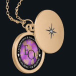 Elegant 6th 33rd 47th Amethyst Wedding Anniversary Gold Plated Necklace<br><div class="desc">Celebrate the 6th, 33rd, or 47th wedding anniversary with this commemorative locket! Elegant black and white lettering with gold-dusted hexagonal confetti on an amethyst purple background add a memorable touch for this special occasion and (extraordinary) milestone. Customise with couple's initials, a special message, and dates for their amethyst anniversary. Design...</div>
