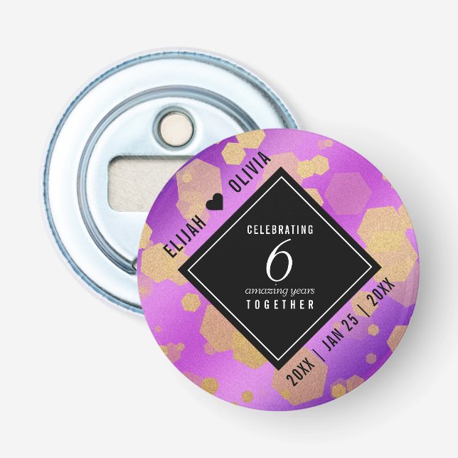 Elegant 6th Amethyst Wedding Anniversary Bottle Op Opener (Front)