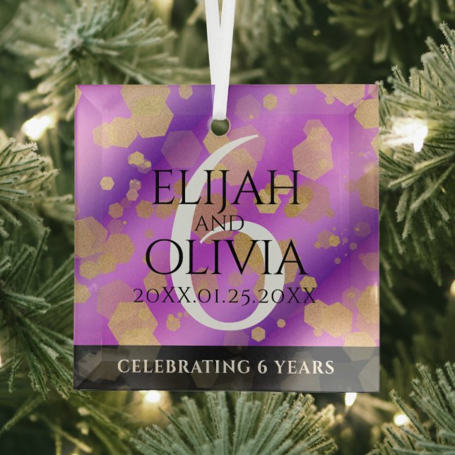 Elegant 6th Amethyst Wedding Anniversary Glass Tree Decoration (Insitu)