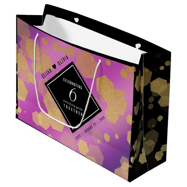 Elegant 6th Amethyst Wedding Anniversary Large Gift Bag (Front Angled)