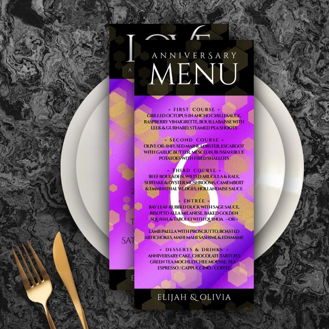 Elegant 6th Amethyst Wedding Anniversary Menu (Elegant 6th Amethyst Wedding Anniversary Menu Rack Card Cover Photo.)