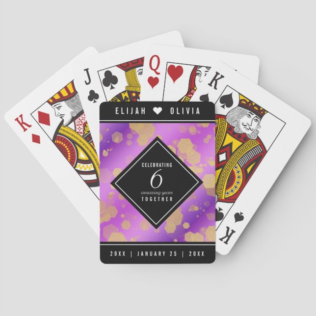 Elegant 6th Amethyst Wedding Anniversary Playing Cards (Back)