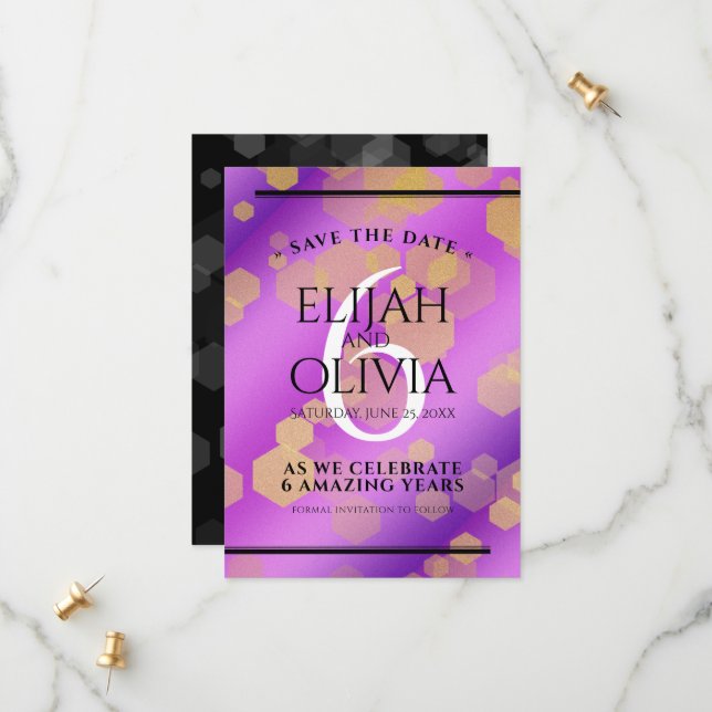 Elegant 6th Amethyst Wedding Anniversary Save The Date (Front/Back In Situ)