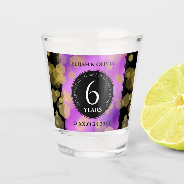 Elegant 6th Amethyst Wedding Anniversary Shot Glass (Front)