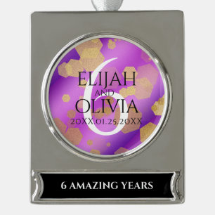 Elegant 6th Amethyst Wedding Anniversary Silver Plated Banner Ornament