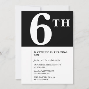 Elegant 6th birthday invitation Black Chic Boy