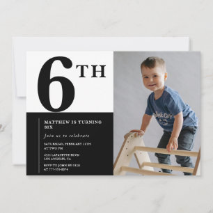 Elegant 6th birthday invitation Black Chic Modern 