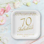 Elegant 70 and Fabulous 70th Birthday Paper Plate<br><div class="desc">Elegant 70 and Fabulous 70th Birthday Party Paper Plates. 70 and fabulous text in trendy golden script. Personalise it with your name and your age,  and make your own elegant birthday party plates for a woman`s birthday party.</div>