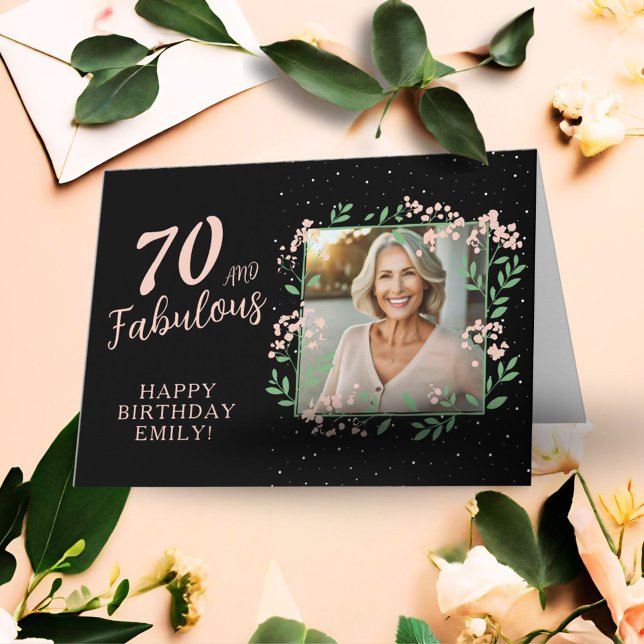 Elegant 70 and Fabulous Flower 70th Birthday Photo Card (Creator Uploaded)