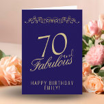 Elegant 70 and Fabulous Ornament 70th Birthday Card<br><div class="desc">Blue Elegant 70 and Fabulous Ornament 70th Birthday Card. 70 and fabulous text in trendy golden script and an elegant ornament on dark blue background. Personalise it with your name and your age,  and make personalised elegant birthday card. Add your birthday note inside the card or erase it.</div>